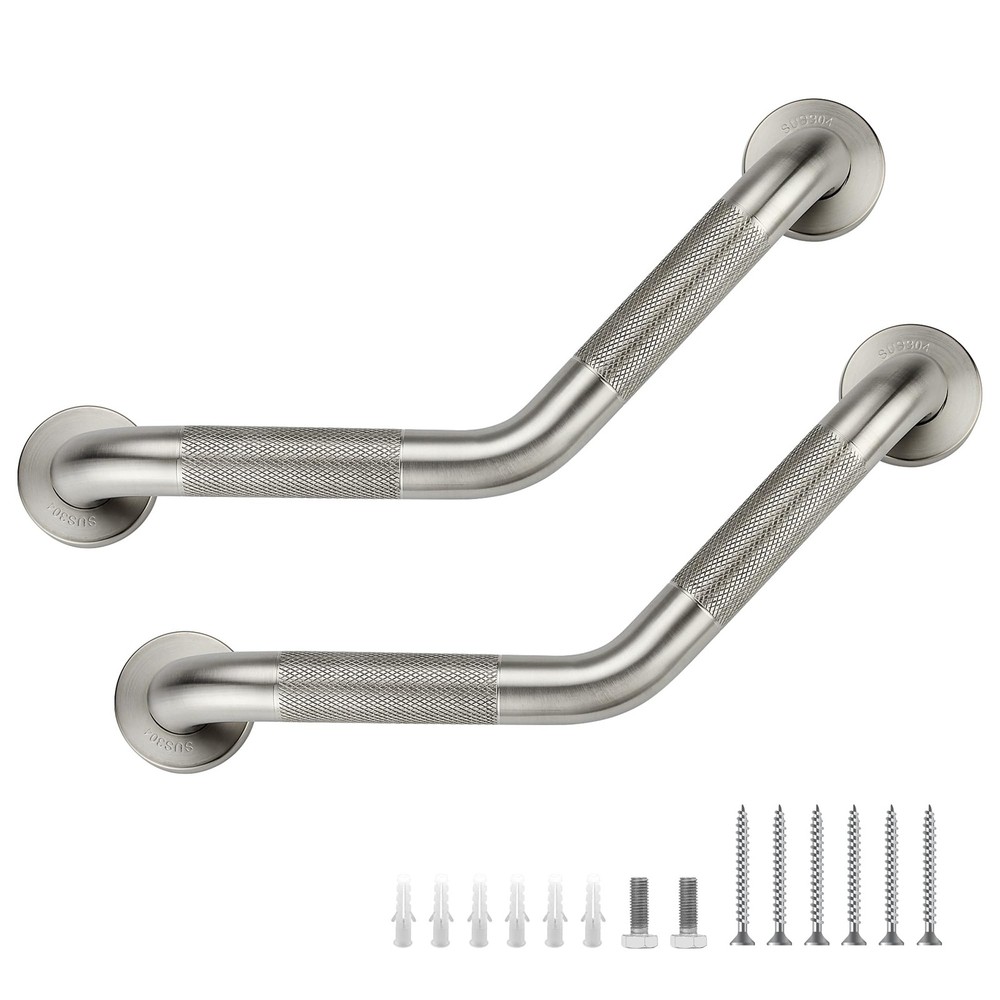 2 PCS 16 Inch Angled Shower Grab Bar 11/4 Inch Knurled Stainless Steel