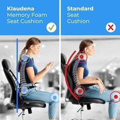 Klaudena Memory Foam Chair Cushion for Back Support, Sciatica Pain Relief