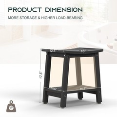 HDPE Shower Bench Waterproof Bath Seat w/ Shelf Handle Adjustable Feet Black