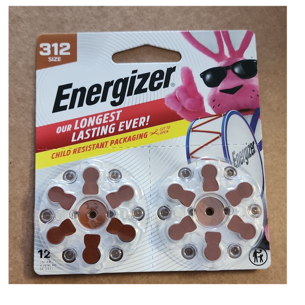 Energizer Size 312 Hearing Aid Batteries Zinc-Air 1.45V 12 Pack Exp 09/2028