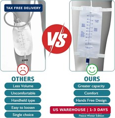 1000ml Leg Bag for Catheter and Urinary Drainage, Anti-Reflux Valve with Advance