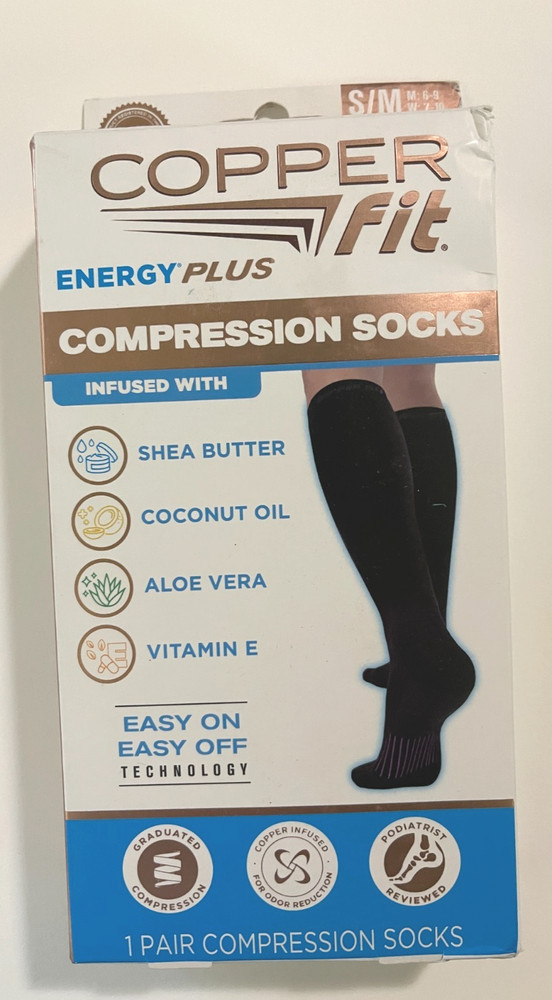 Copper Fit Energy Plus Compression Sock, Infused Hydrating Socks, S/M Unisex NEW