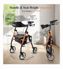 Cosydora R402 Rollator Walker with Seat 13.6 lb Lightweight 8″ Wheels, Orange