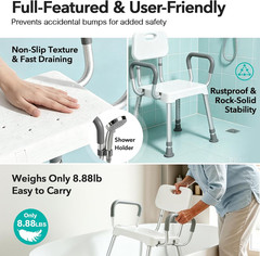 HOMENURSE Shower Chair for Inside Shower, 400 lbs, Wider Seat, Lightweight | 9-L