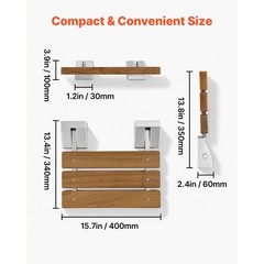 Uimoso Foldable Shower Seat Wall Mounted Teak Shower Bench Chair 330LBS Capacity