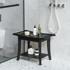Bamboo Shower Bench inside Shower Stool with Space-Efficient Storage Shelf, Show