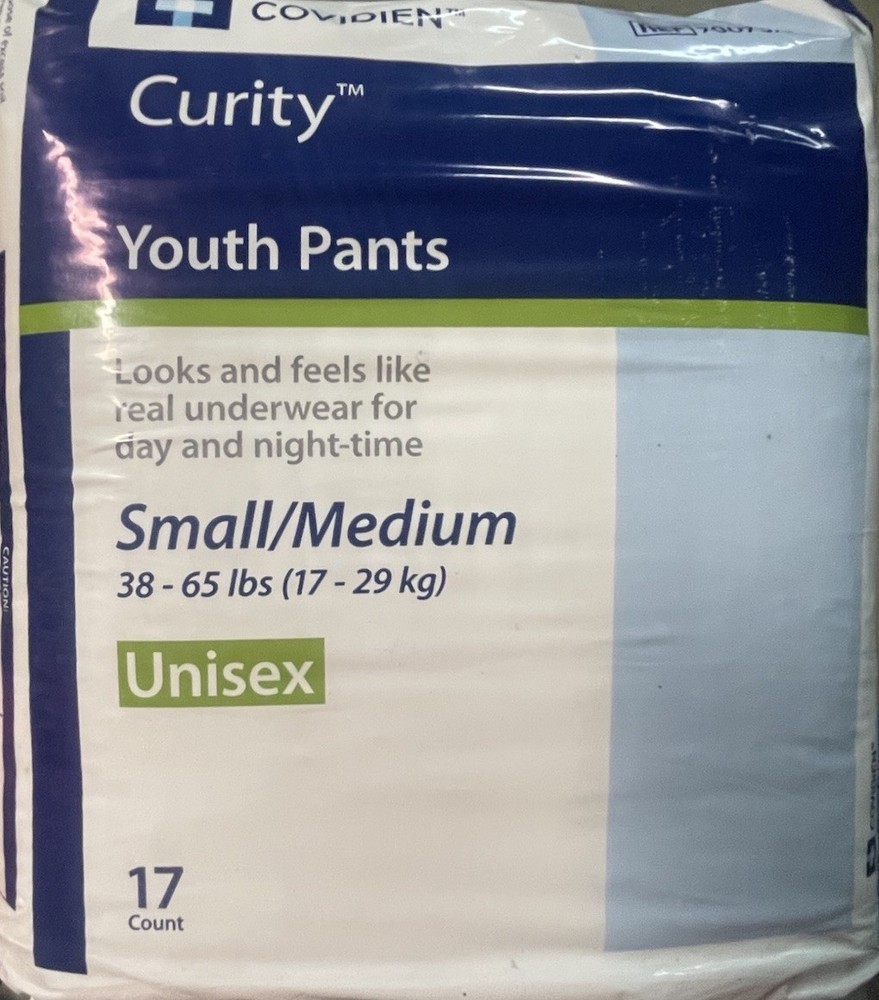 Curity Youth Incontinence Pants S/M Unisex 38-65 lb Tear-Away, 17 Ct 70073A