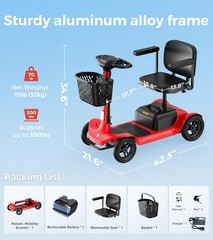 4-Wheel Mobility Scooter for Adults Seniors 25 Mile 6.2mph Electric Scooter Red