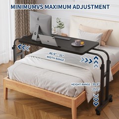 Mobile OverBed Recliner Table – Adjustable Height & Length, Stable Laptop Tra…