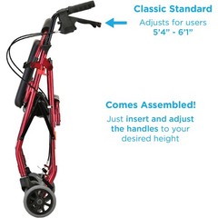 NOVA Classic Rollator Walker for Seniors, Lightweight Adjustable Height RED