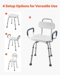 Swivel Shower Chair w/ Arms & Back, 400lb Heavy Duty Adjustable Bath Seat