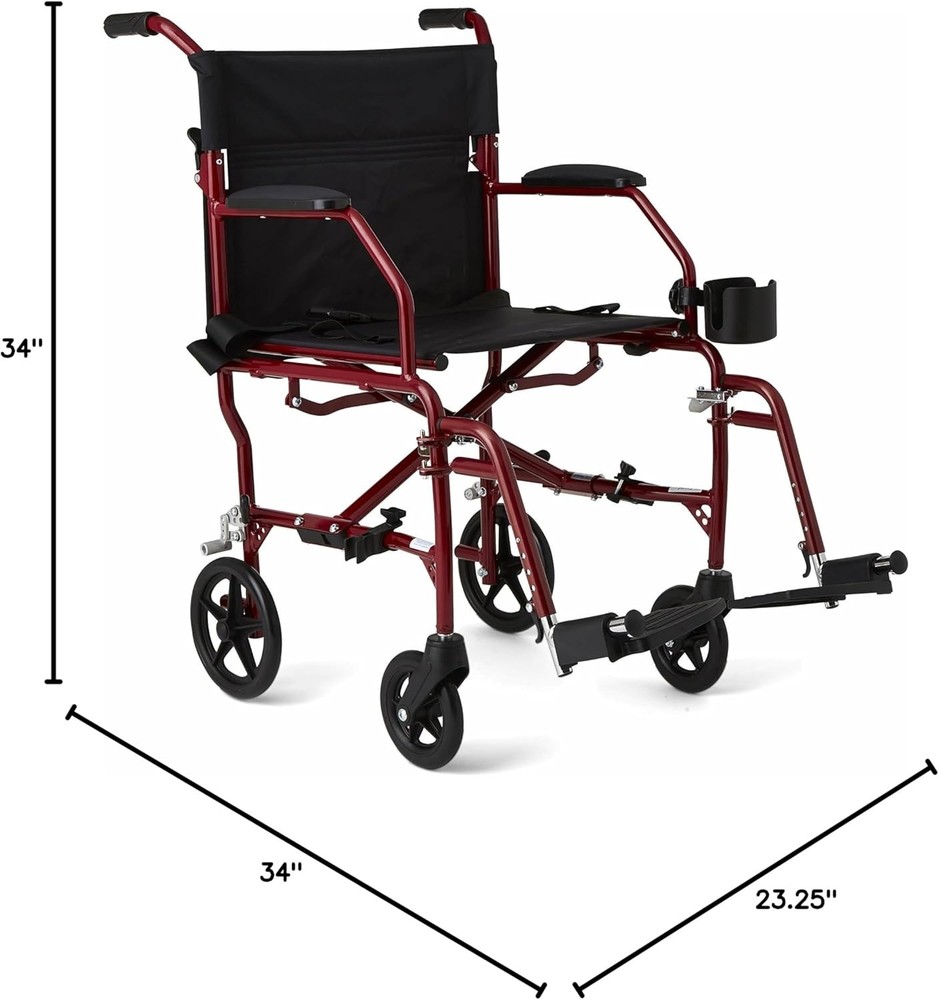 Medline MDS808200F3R 19in. Ultralight Transport Wheelchair – Red