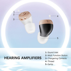 JINGHAO Pair Hearing Aids Rechargable In Ear Hearing Amplifier 16H Working Time