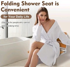 Teak Folding Shower Seat Wall Mounted, Foldable Shower Bench, 400lbs Max, 16″