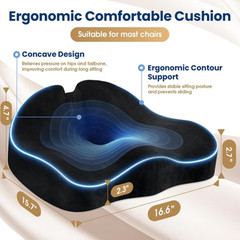 Ergonomic Seat Cushion for Office Chair Memory Foam Coccyx Pain Relief Non Slip