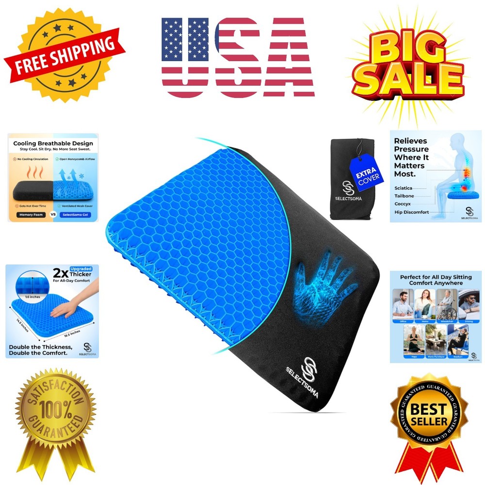 Double-Thick Gel Seat Cushion for Long Sitting Pressure Relief for Back, Scia…