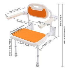 Folding Shower Chair Wall Mounted W/backrest Height Adjustable Nursing Bath Seat