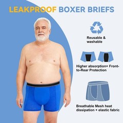Men’s Leakproof Incontinence Boxer Briefs – 200ml Absorbent, Washable Cotton, 3