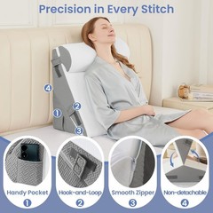 Sasttie Wedge Pillow Adjustable 9&12 Inch + 1 Head Pillow, Dark Grey & White