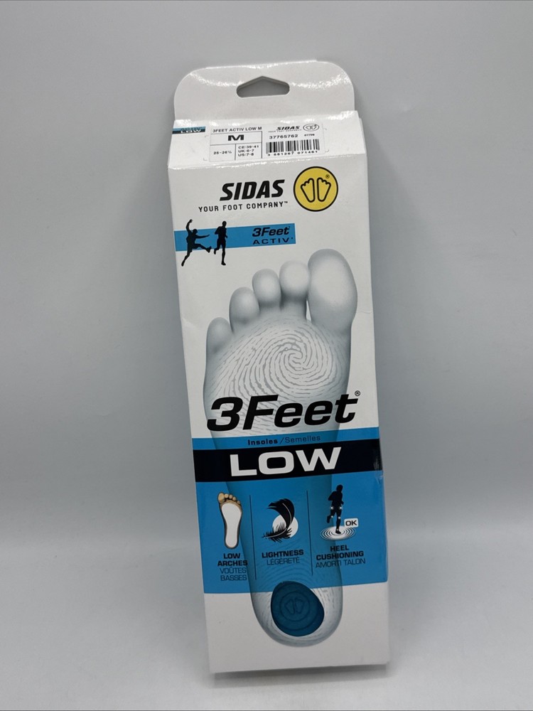 SIDAS 3Feet Activ Low Arch Gel Orthotic Insoles M US 7-8 Washable