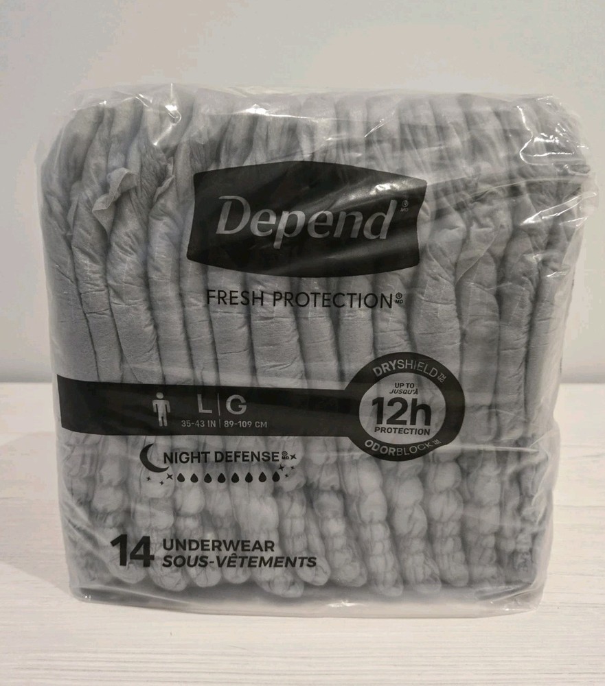 Depend Men’s Night Defense Underwear Gray Large 14 Pack Odorblock Dryshield