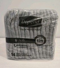 Depend Men’s Night Defense Underwear Gray Large 14 Pack Odorblock Dryshield