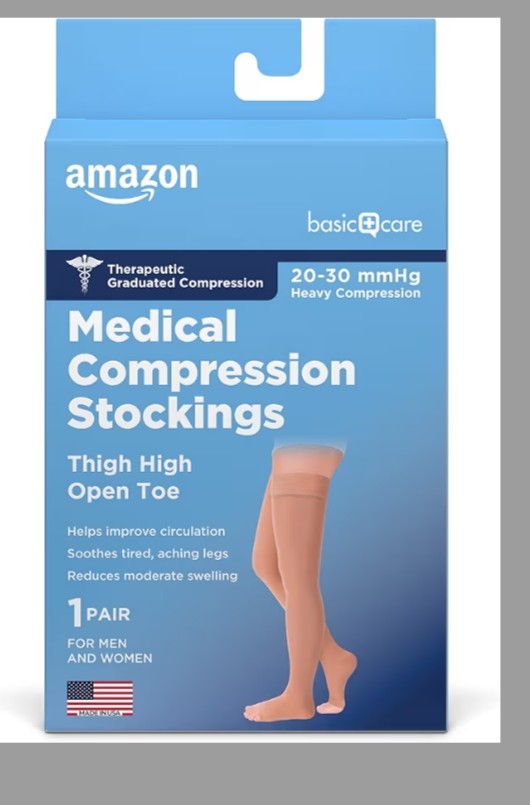 XL Amazon Basic Care Medical Compression Stockings,20-30mmHg Thigh High OpenToe