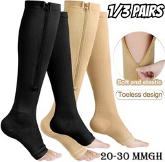 Compression Zip Up Socks Open-Toe Zipper Leg Support Unisex Socks Knee Stocking