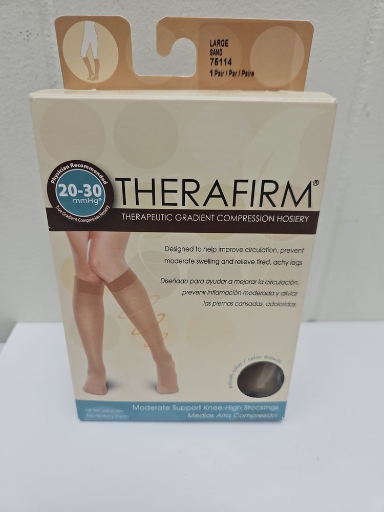 Therafirm 20-30mmHg moderate support thigh high stocking lace top Large sand B10