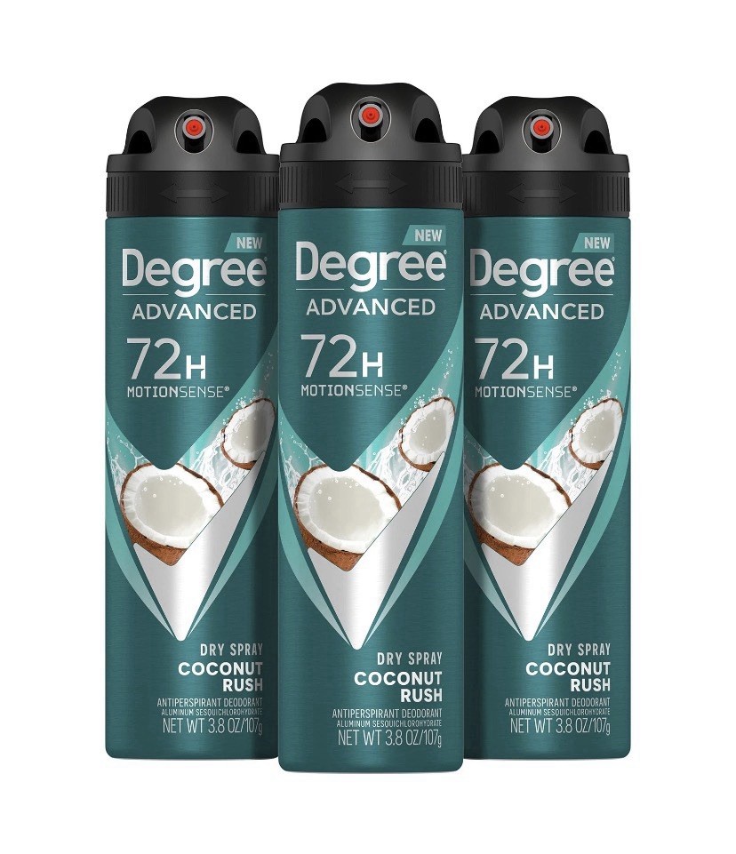 Degree Men Advanced Antiperspirant Deodorant Dry Spray Coconut Rush 3-Pk 72-H