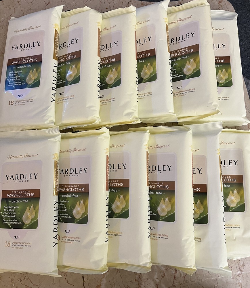 Huge Lot of 216 Yardley London Disposable Washcloths(12×18)w/Aloe Vera,Chamomile