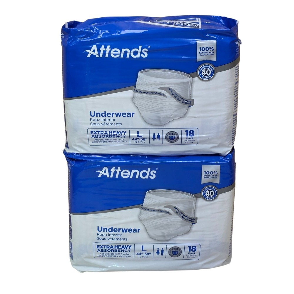 Attends 2 pk Extra Heavy Absorbency Underwear Diapers L 44″-58″ 36 Count