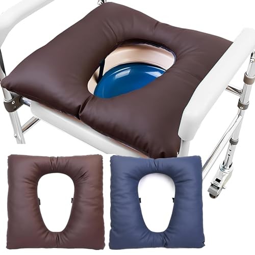 Bedside Commode Cushion – Washable 16.5″ X 16.5″ Thick Pad PU normal Brown