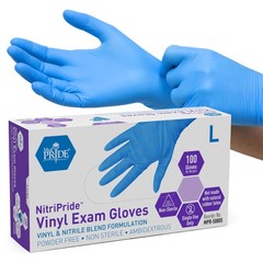 MED PRIDE Nitrile/Vinyl Blend Exam Gloves, Powder-Free, Large, Blue