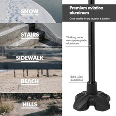 Walking Cane Offset Handle Quad Base 31-36 Inch Adjustable Lightweight Aluminum