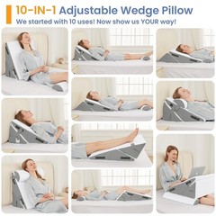 Sasttie Wedge Pillow Adjustable 9&12 Inch + 1 Head Pillow, Dark Grey & White