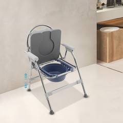 150kg/330.69 lbs Foldable Toilet Chair w/ Padded Seat Plate and Toilet Bucket
