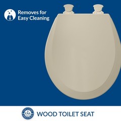 Bemis 500EC Durable Wood Toilet Seat with Easy Clean Hinges, Made Round, Bone