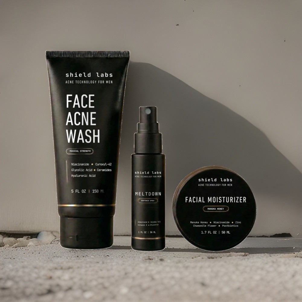 Shield Face Acne System For Men And Boys Easy 3-Step Clear Skin Kit 4 Benzoyl