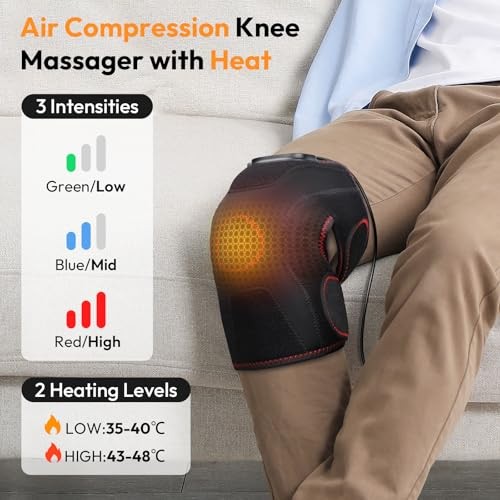 QUINEAR KNEE MASSAGER AIR COMPRESSION HEAT KNEE BRACE WRAP QN-031KS – BLACK/RED