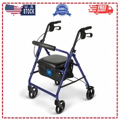 Medline Lightweight Aluminum Rollator Folding Walker 6 Inch Wheels Blue 250lb…