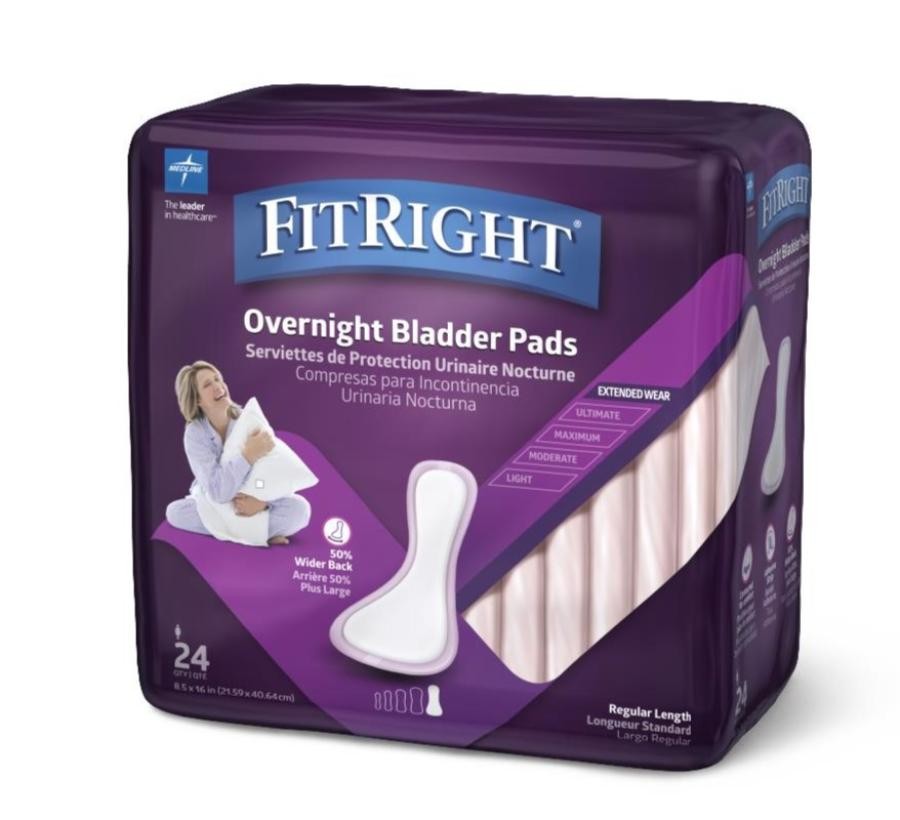 Medline FitRight Womens Overnight Bladder Control Pads 8.5×16″ Overnight 144