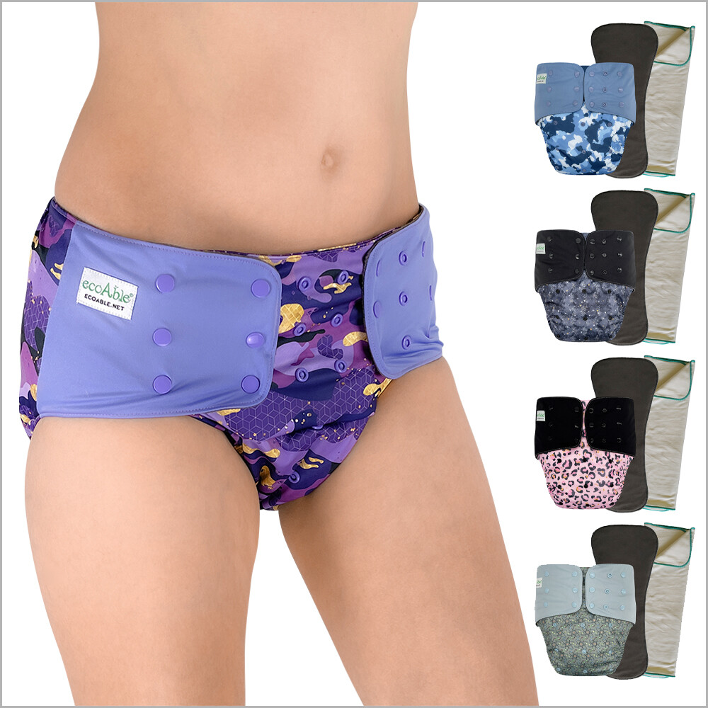 ECOABLE – Pocket Cloth Diaper 2.0 with Insert & Prefold for Special Needs Adults