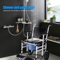 Heavy-Duty Folding Commode Chair W/ Wheels, Shower/Bedroom, Elderly & Disabled–