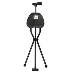 2-in-1 Walking Cane with Seat,Folding Cane Chair, Portable Crutch Chair Black US