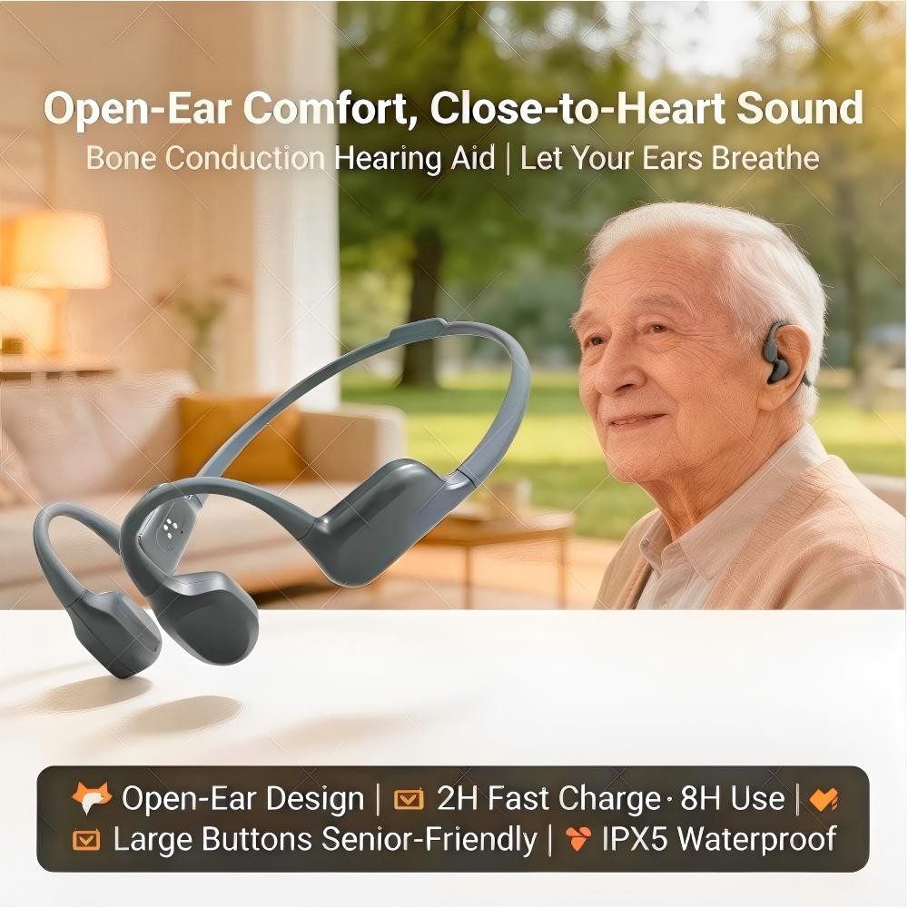 Bone conduction hearing aid Waterproof Rechargeable Long battery for Old People