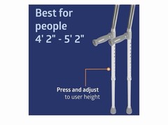 Adjustable Height Forearm Crutches 250 lb Capacity Silver/Gray Rubber Tips