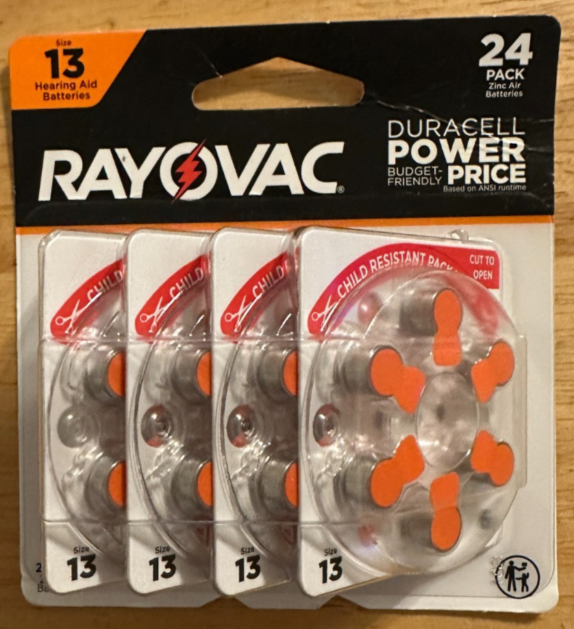 Rayovac Hearing Aid Batterys ~ Size 13 Orange 24pk~ 1.45V, 72mAh~ *NEW/UNOPENED*