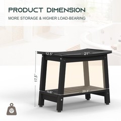 HDPE Shower Bench Waterproof Bath Stool w/ Shelf Adjustable Feet Black