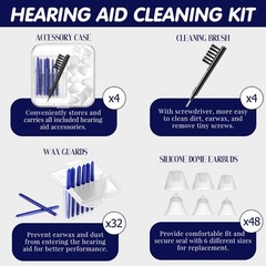 Hearing Amplifier Accessories Kit – 32 Pcs, Silicone Domes, Cleaning Tools & Cas